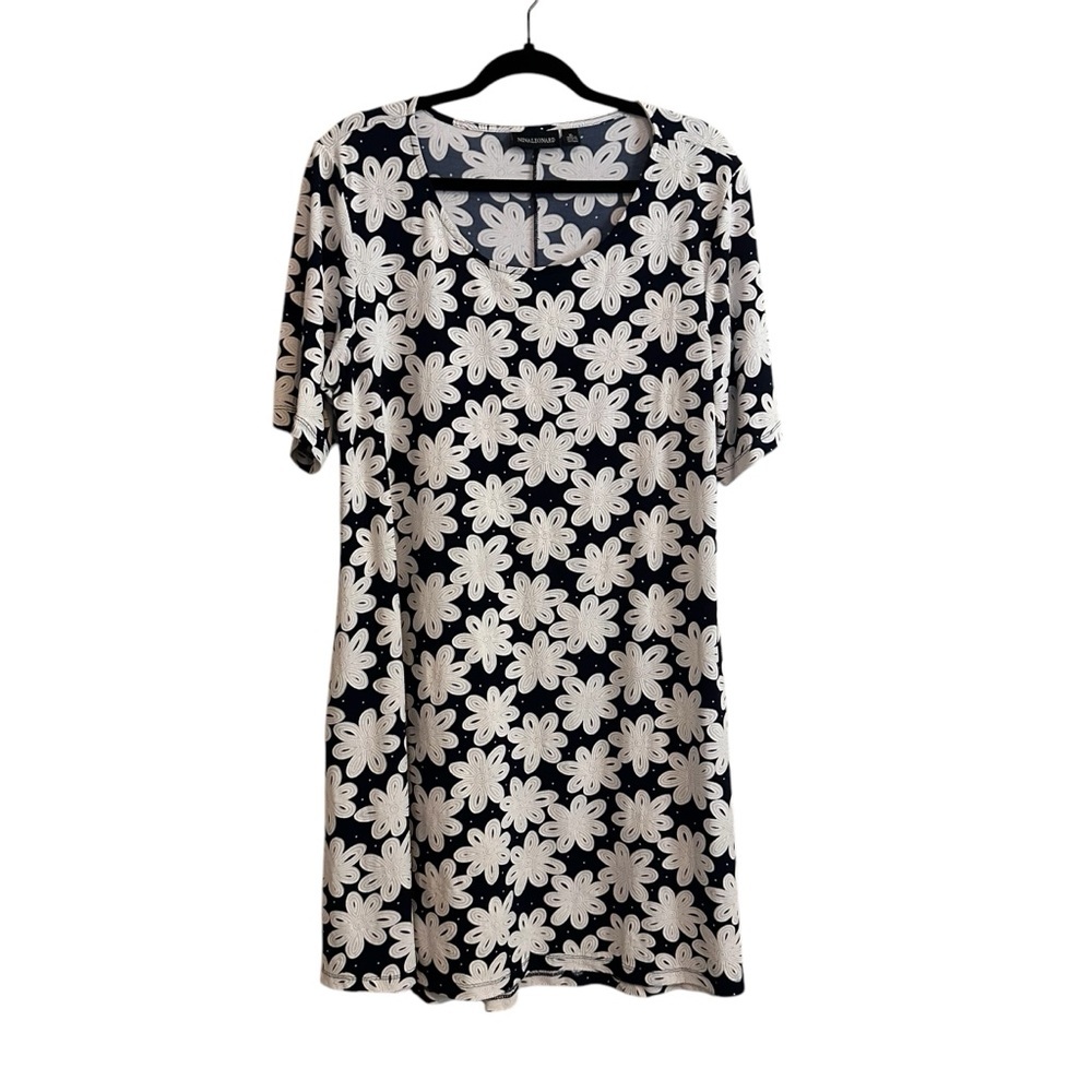 Nina Leonard Floral Navy Blue Dress Size XL